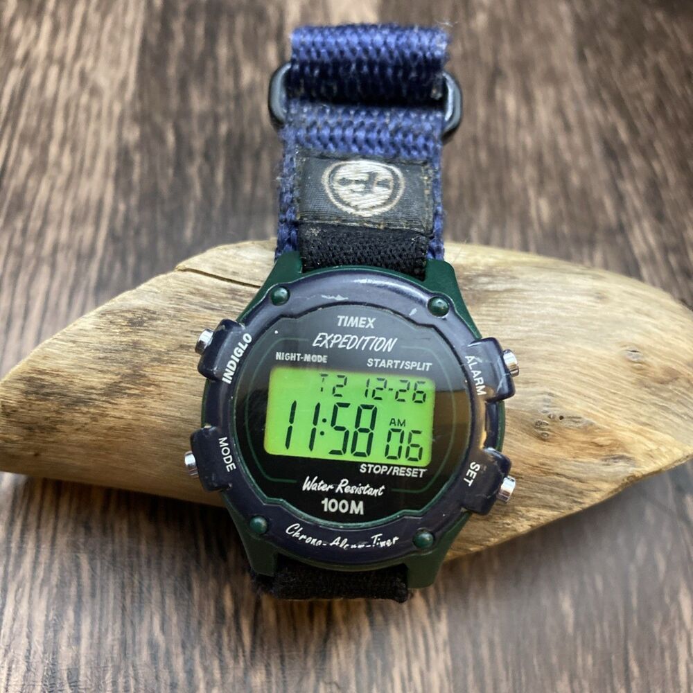 Vintage Timex Expedition Digital Watch Women New Battery 35mm Green Case